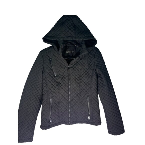 Calvin Klein Womens Quilted Hooded Jacket With Zipper Pockets & Front Zip Closur - Picture 1 of 15